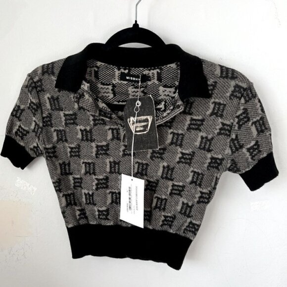 MISBHV, Wool and Silk Blend, Black & Taupe Monogram Polo - Multicolor. Size: S. - Picture 1 of 13